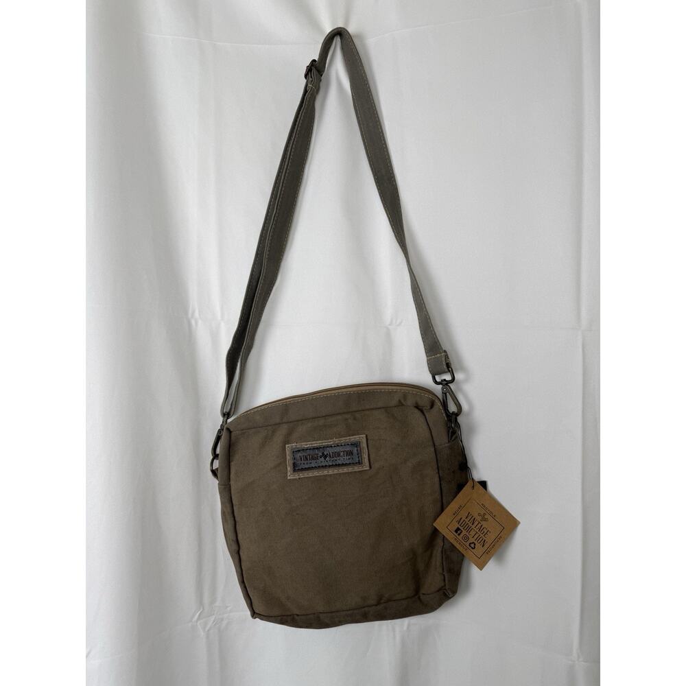 Vintage Addiction Recycled Military Tent Canvas Bag Brown Rustic Messenger